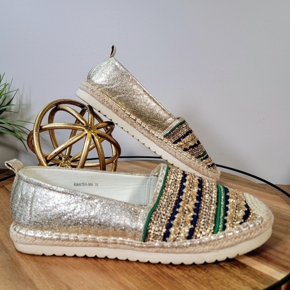 Patrizia by Spring Step Slip On Espadrilles Gold Metallic Colorful Flats Size 39 - Picture 11 of 17